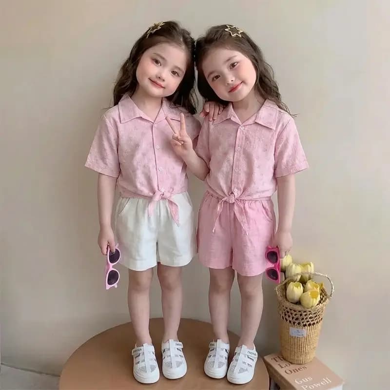 شومیز و شلوارک دخترانه گره ای تابستانه مدل جونیا کد ۴۲۸۸