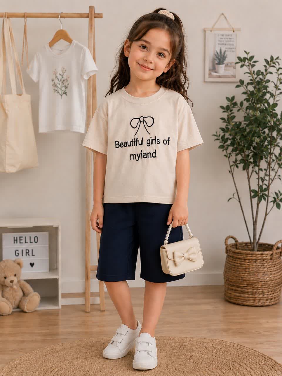 ست تیشرت و شلوارک بچگانه طرح پاپیون جنس تیشرت پنبه و شلوار کتان Children’s T-shirt and shorts set — تصویر ۳