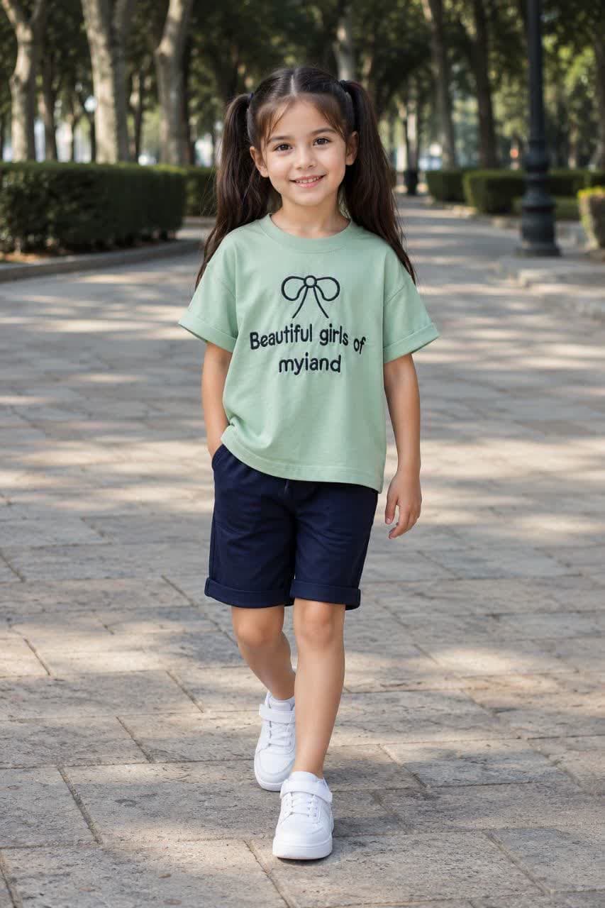 ست تیشرت و شلوارک بچگانه طرح پاپیون جنس تیشرت پنبه و شلوار کتان Children’s T-shirt and shorts set