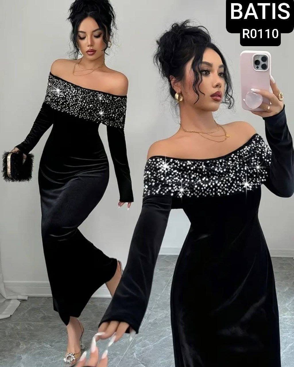 ‌پیراهن ماکسی یقه نگینی بدون ریزیجنس غواصی اغلاMaxi shirt