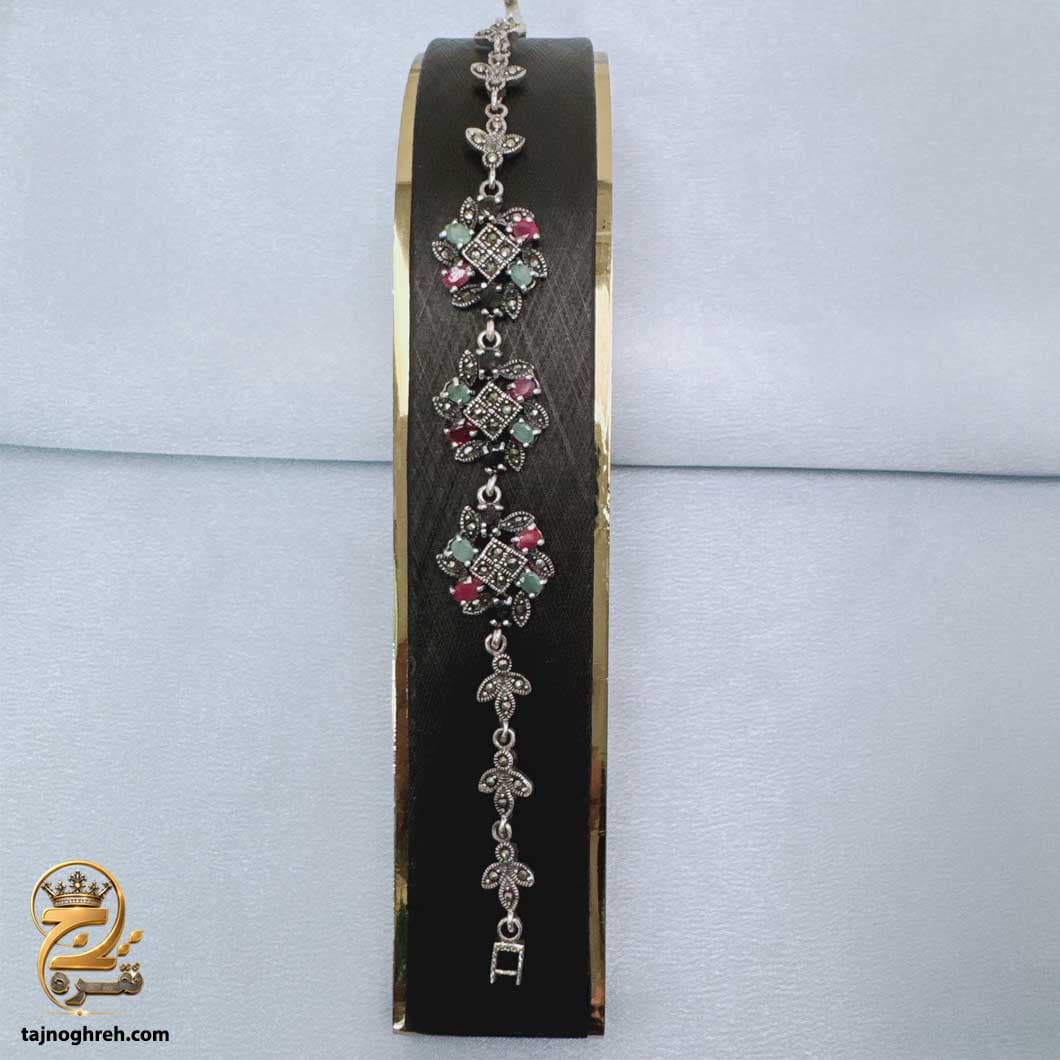 دستبند نقره زنانه 3 گل نگین رنگی مدل DSW D105 — تصویر ۵