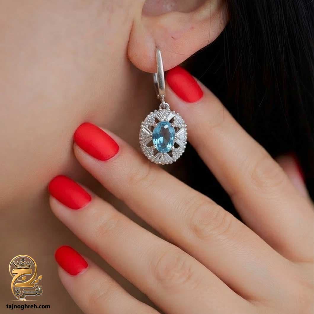 گوشواره نقره زنانه نگین دار رنگی مدل ESW E126 — تصویر ۳