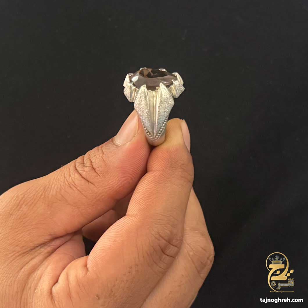 انگشتر نقره مردانه کوارتز دودی مدل RSM K153 — تصویر ۴