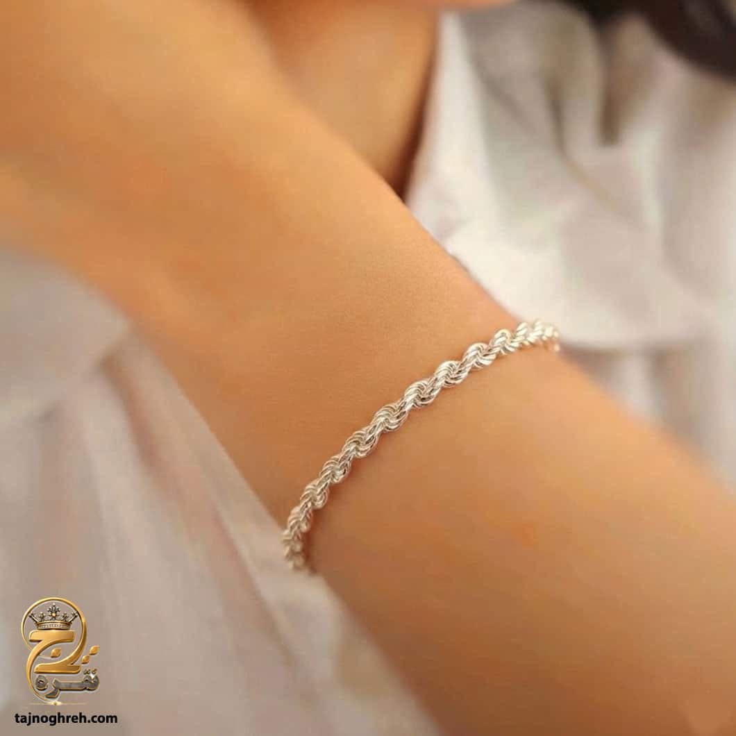 دستبند نقره زنانه طنابی بدون نگین مدل DSW D103 — تصویر ۳