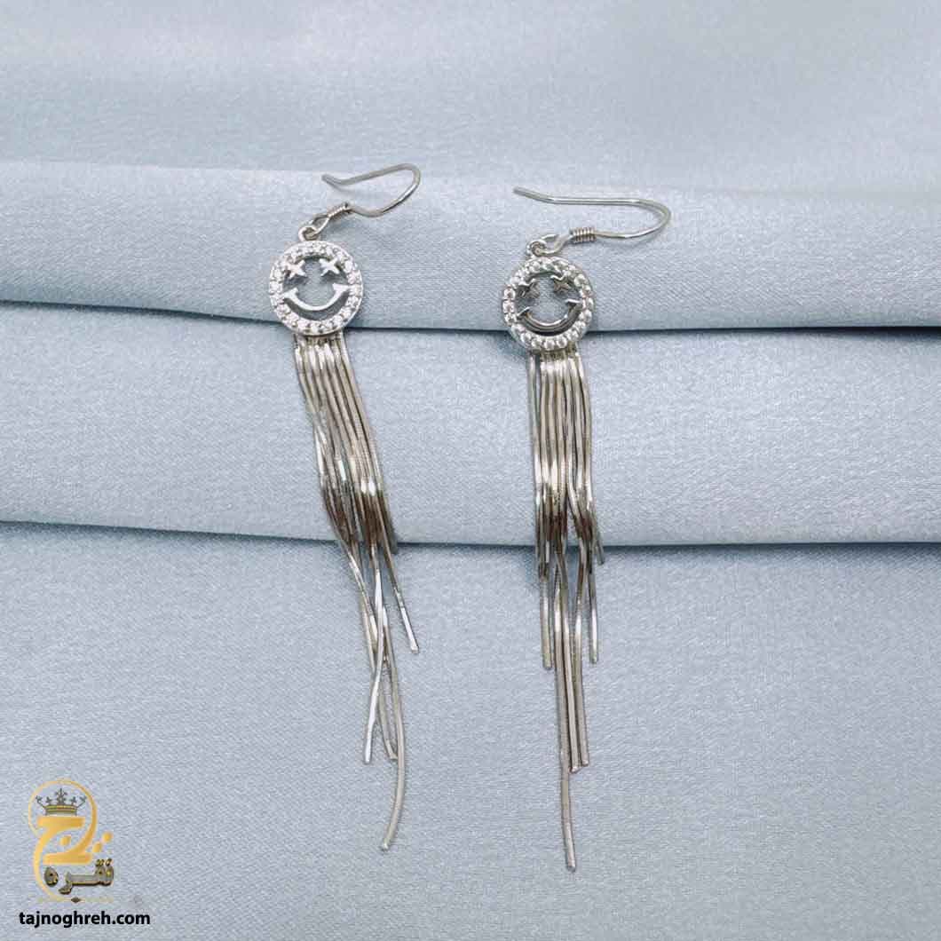 گوشواره نقره عروس طرح لبخند ریشی مدل ESW E119