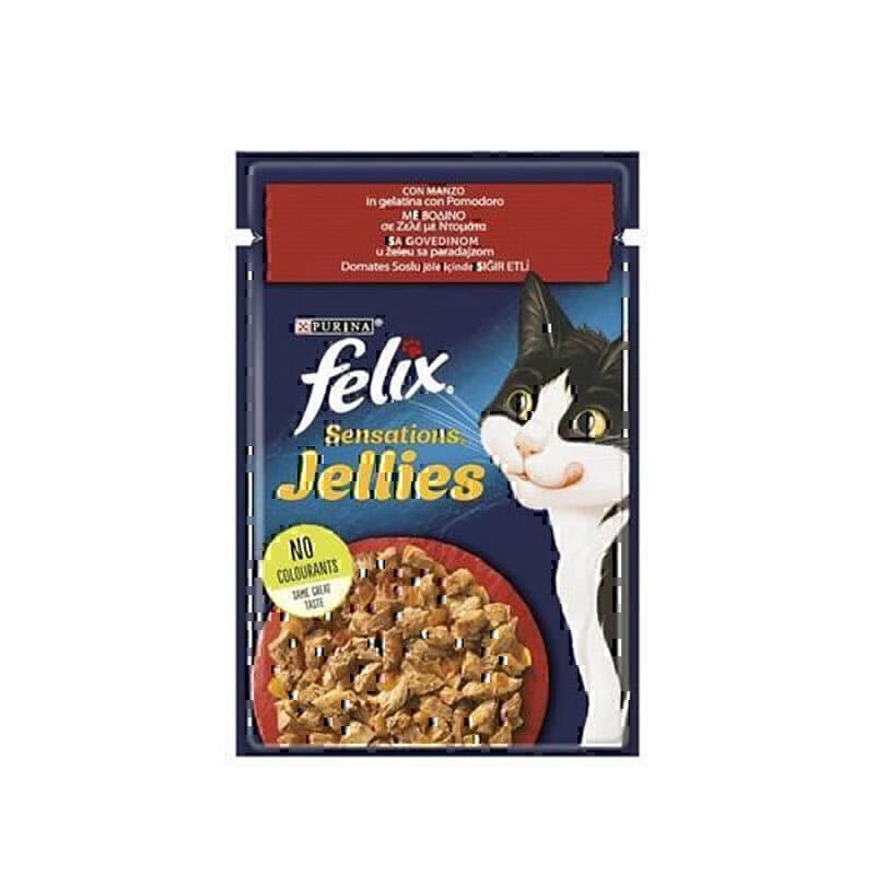 پوچ گربه فلیکس با طعم گوشت گاو و گوجه فرنگی در ژله Felix Sensations Beef And Tomato in Jelly وزن 85 گرم