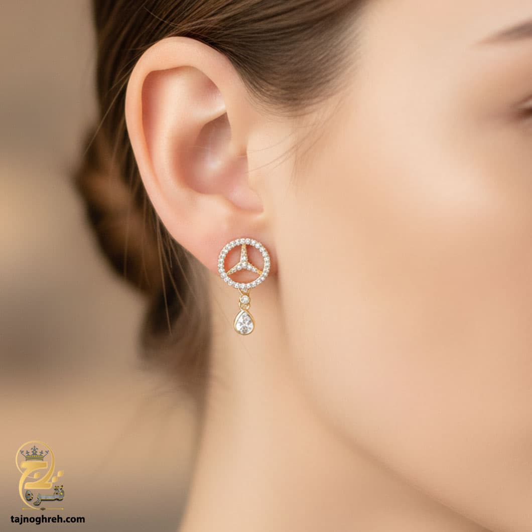 گوشواره نقره دخترانه طرح بنز مدل ESW E116 — تصویر ۳