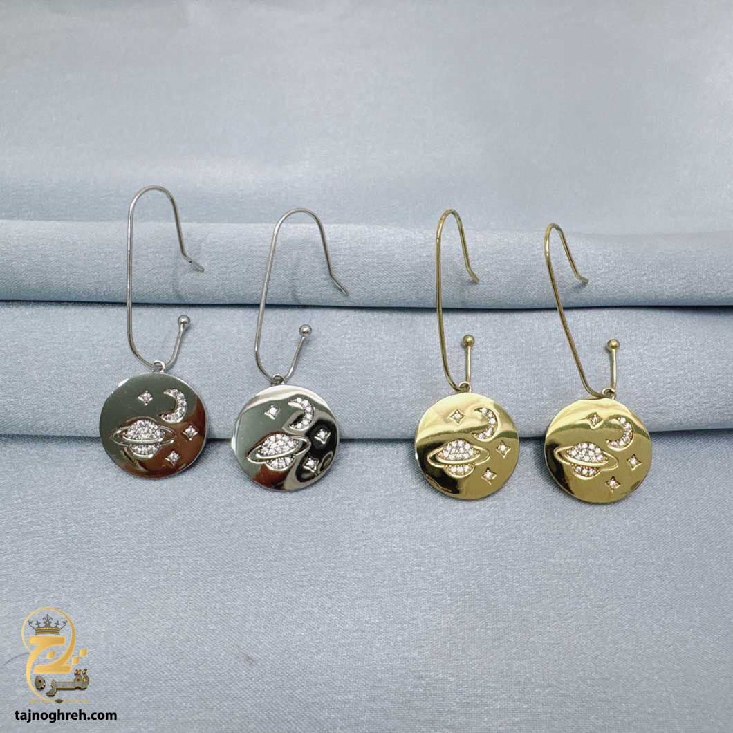 گوشواره نقره عروس طرح ماه و ستاره مدل ESW E109