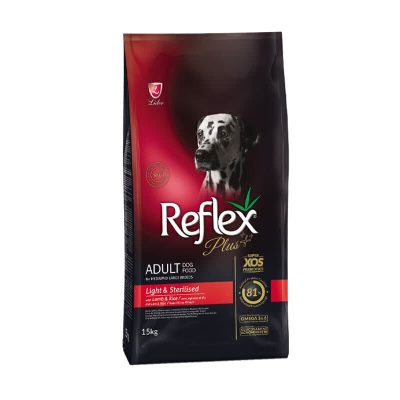 غذای خشک سگ بالغ عقیم شده رفلکس پلاس با طعم گوشت بره و برنج Reflex Plus Adult Sterilised Dog Food وزن 15 کیلوگرم