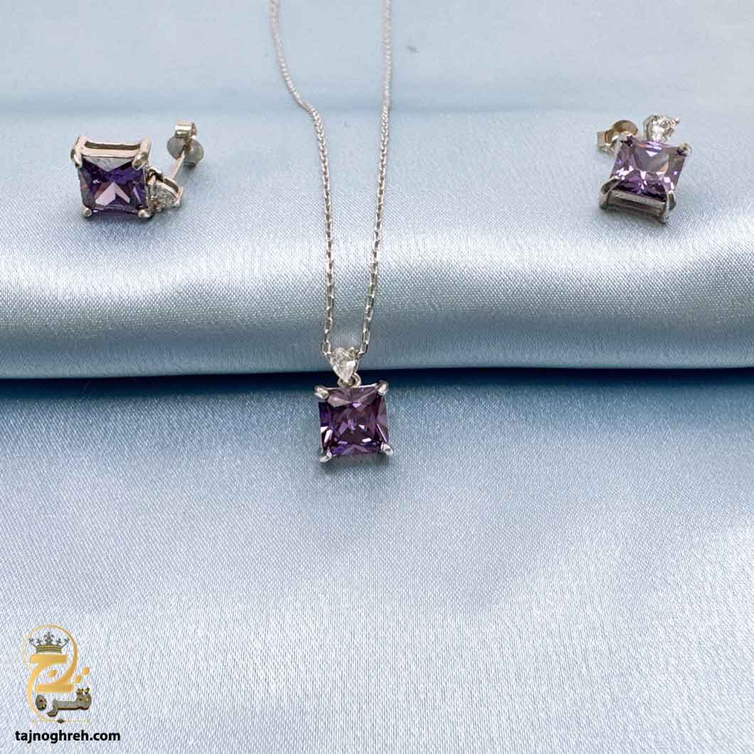 نیم ست نقره زنانه نگین رنگی پرنس مدل NSW H44