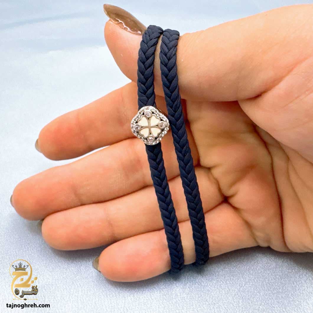 دستبند نقره زنانه پلاک دار چرمی مدل DSW D97 — تصویر ۵