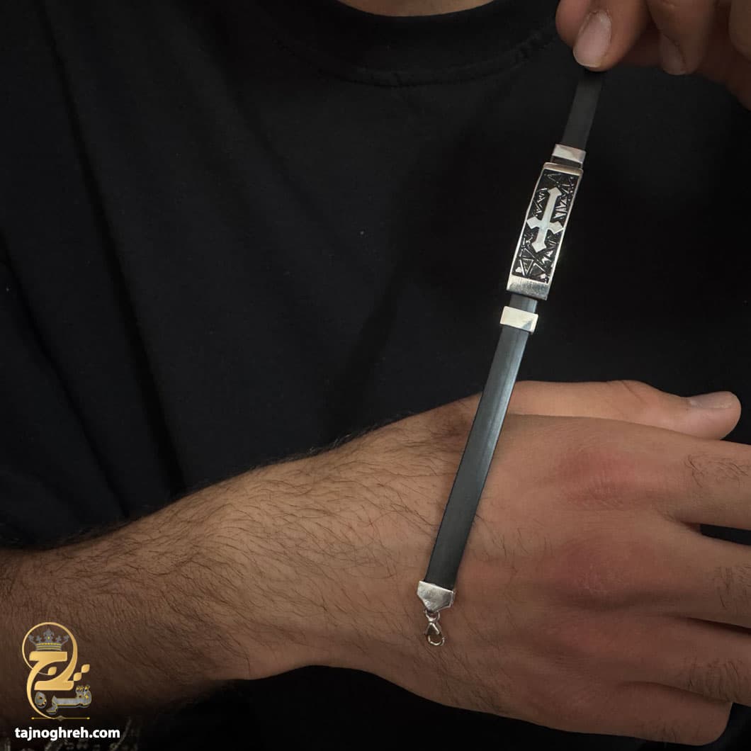 دستبند پلاک نقره مردانه طرح صلیب مدل BSM B112 — تصویر ۴