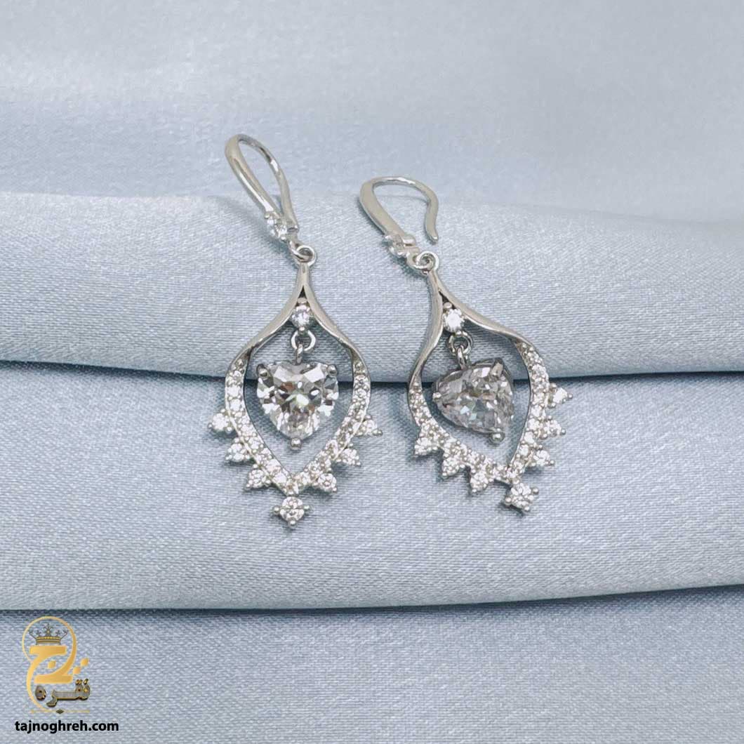 گوشواره نقره مجلسی طرح جواهر مدل ESW E112