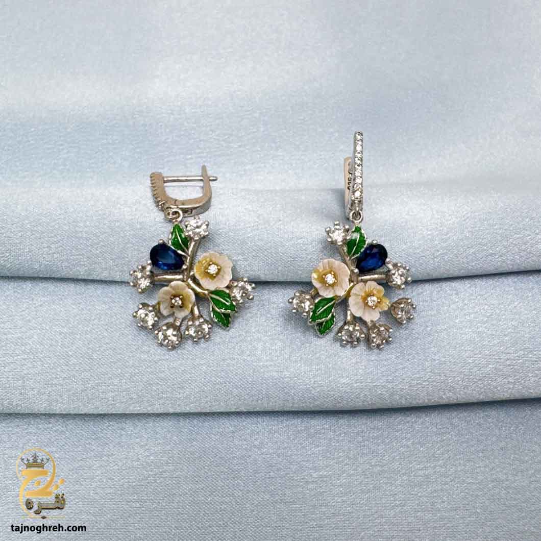 گوشواره نقره عروس طرح گل مدل ESW E110