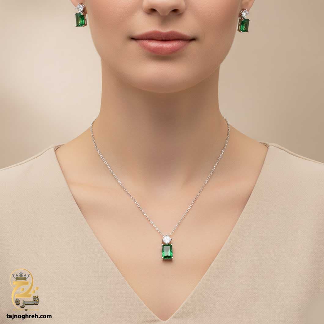 نیم ست نقره زنانه نگین رنگی مدل NSW N28 — تصویر ۵