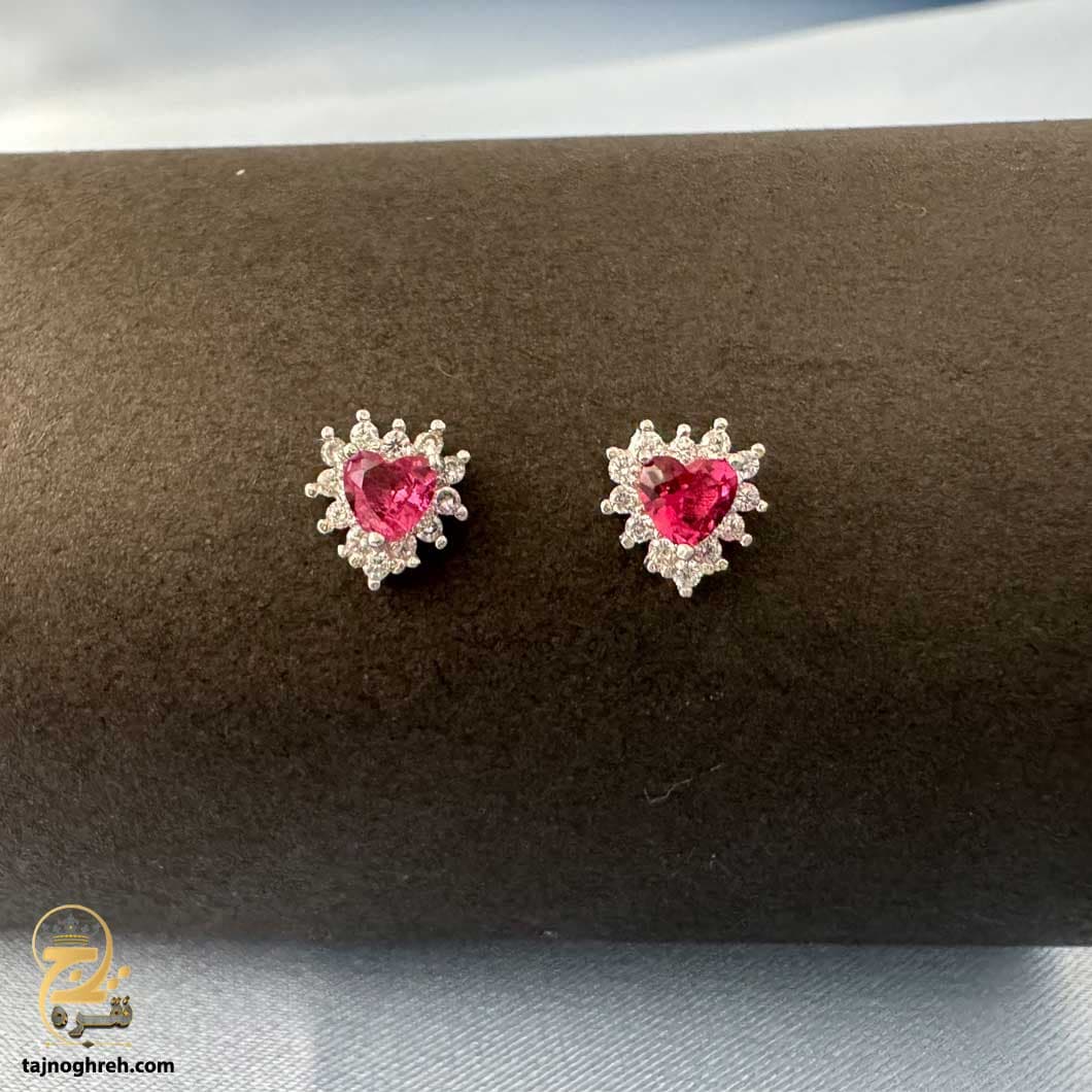 گوشواره نقره نگین دار میخی مدل ESW E106 — تصویر ۵