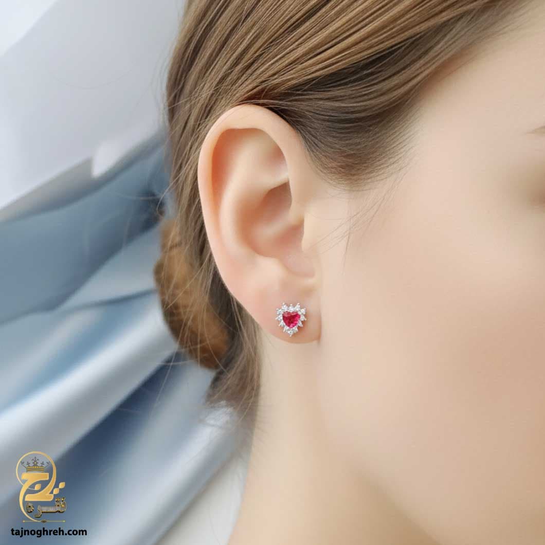 گوشواره نقره نگین دار میخی مدل ESW E106
