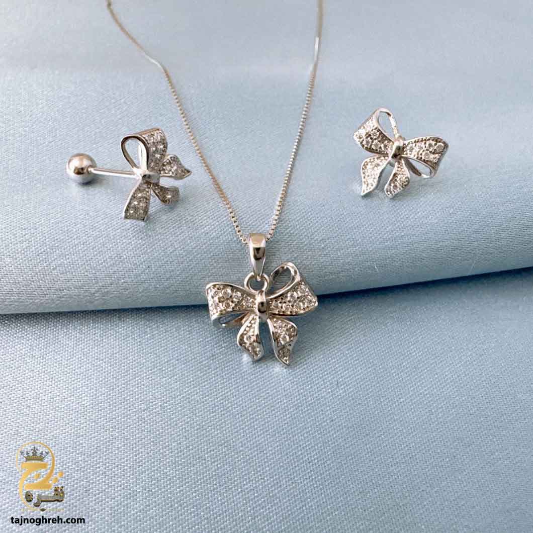 نیم ست نقره دخترانه طرح پاپیون مدل NSW N16