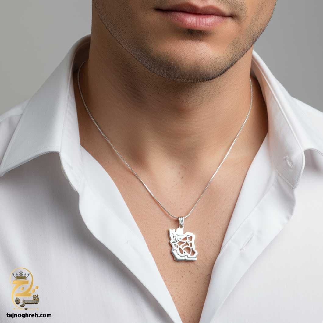 گردنبند نقره مردانه نقشه ایران مدل NSM N61 — تصویر ۵
