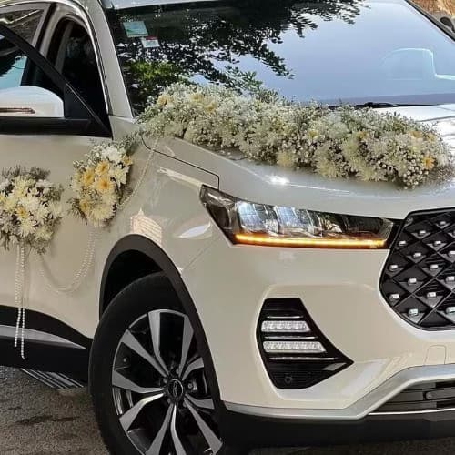 ماشین عروس با گل رز هلندی و مروارید بغل کد 144