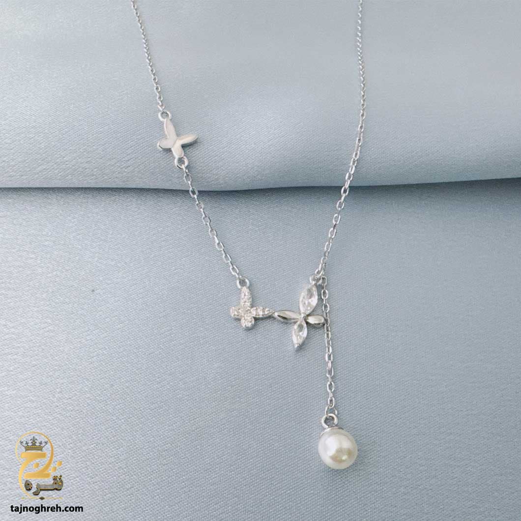 گردنبند نقره زنانه طرح آویز مروارید مدل ZSW Z63