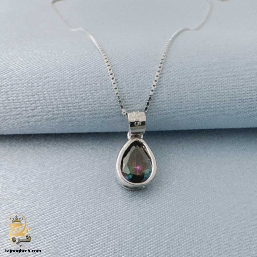 گردنبند نقره ظریف زنانه تک نگین رنگی مدل ZSW Z62