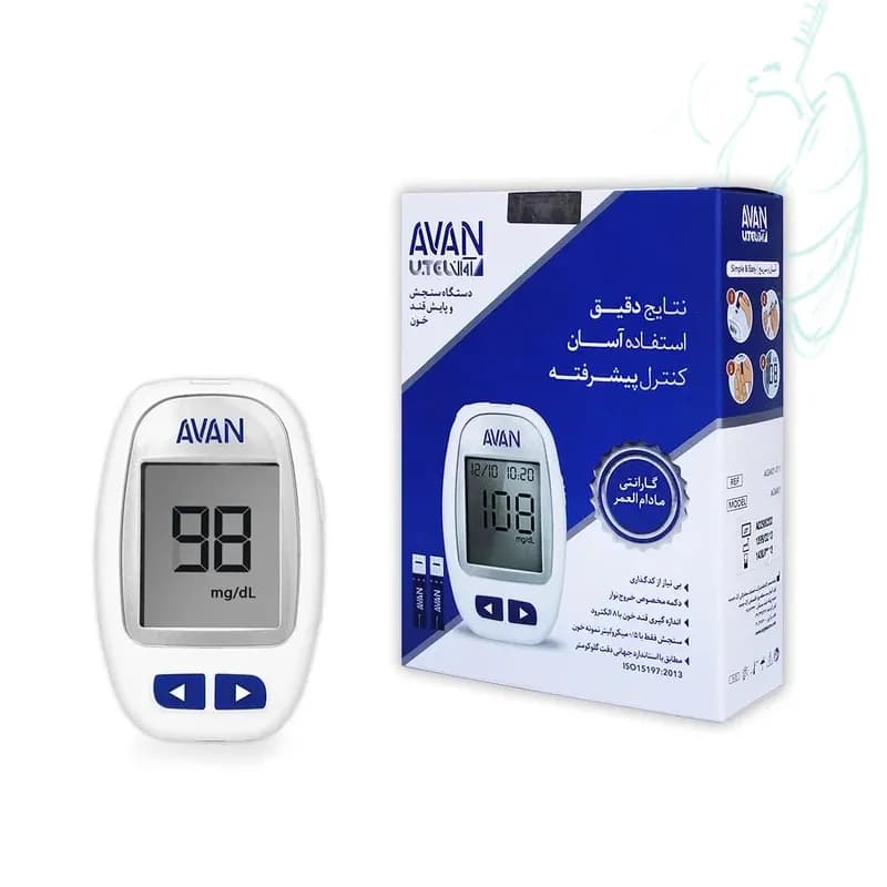 دستگاه تست قند خون آوان مدل AMG01 (با 10 عدد نوار و سوزن)
