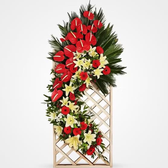 تاج گل مصنوعی با پایه چوبی، برای مراسم ترحیم و تسلیت کد 440