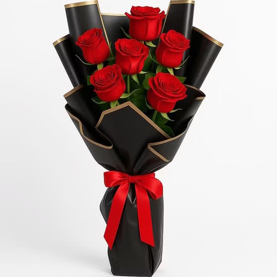 دسته گل رز قرمز طرح دار کد 516