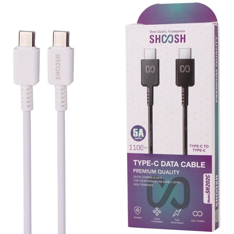 کابل دو سر تایپ سی فست شارژ 5 آمپر شوش SH202C طول 1.1 متر