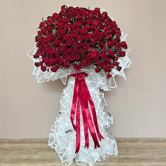 دسته گل جاینت رز هلندی قرمز کد 496 — تصویر ۳