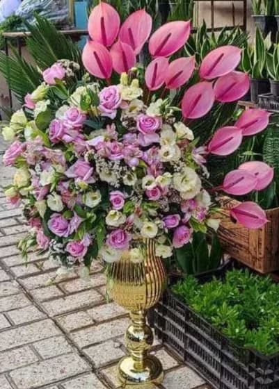 جام گل آنتریوم و رز صورتی مینا برای خواستگاری کد 381