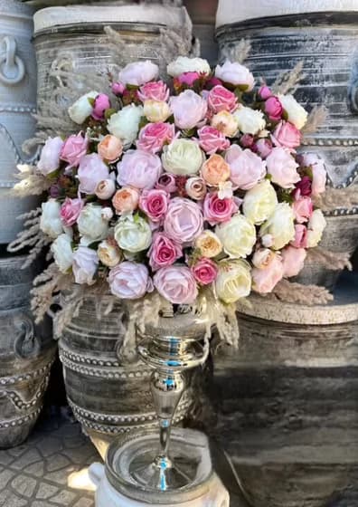 جام گل بله برون با گل مصنوعی صورتی 367