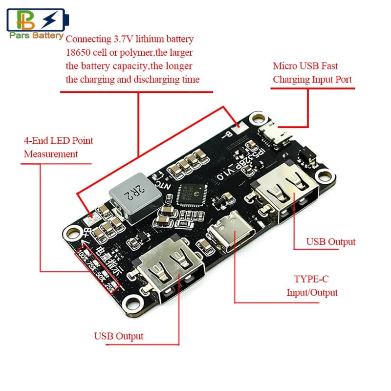 ماژول فست شارژ پاور بانک دو خروجی مدل IP5328P — تصویر ۲