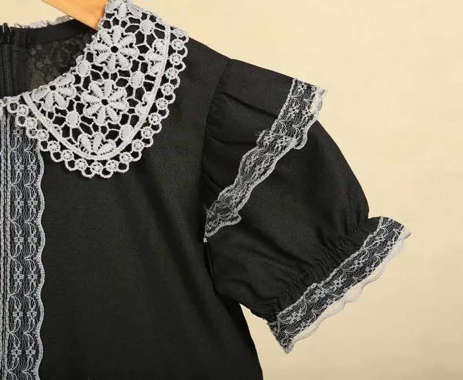 پیراهن یقه گیپور ب ب مشکی — تصویر ۲