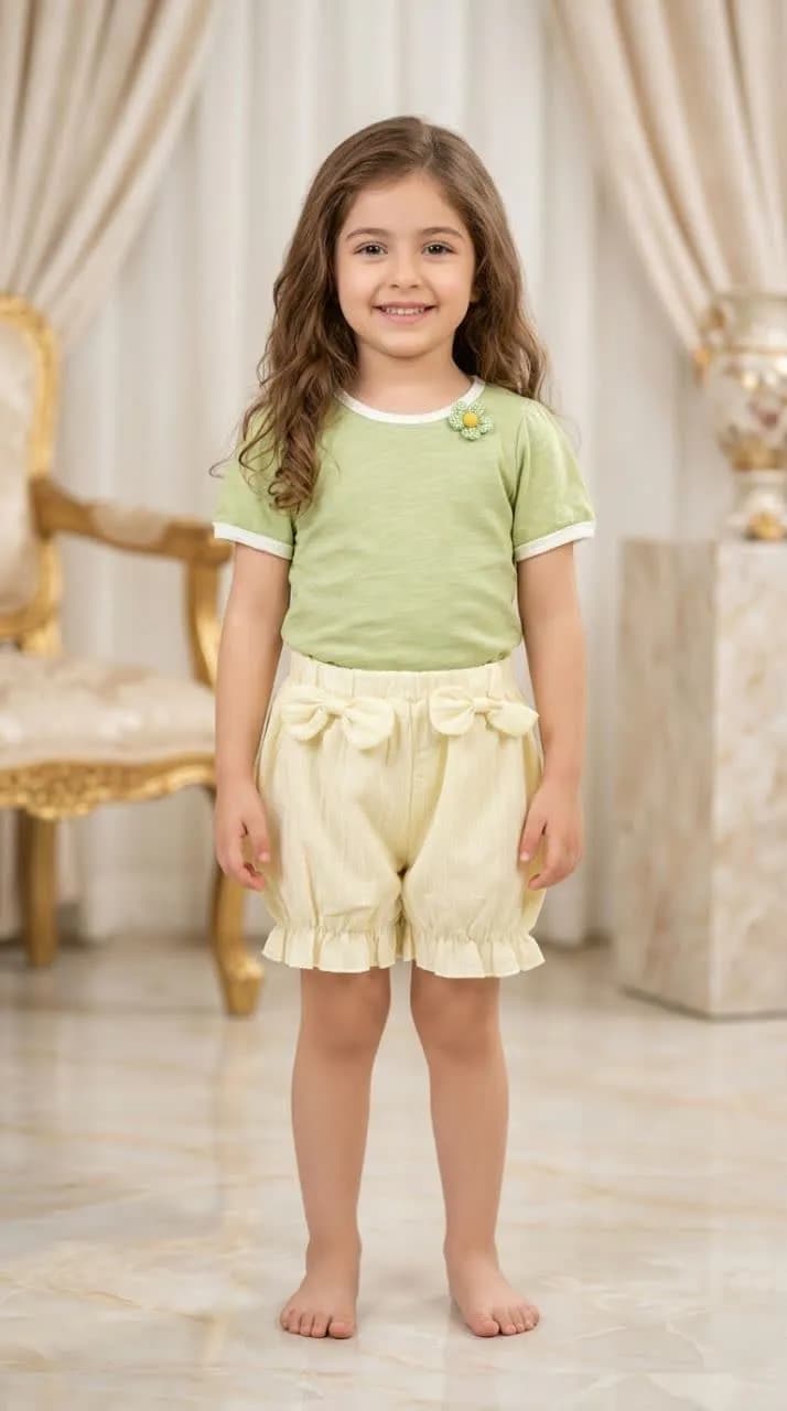تیشرت و شلوارک سبز گل