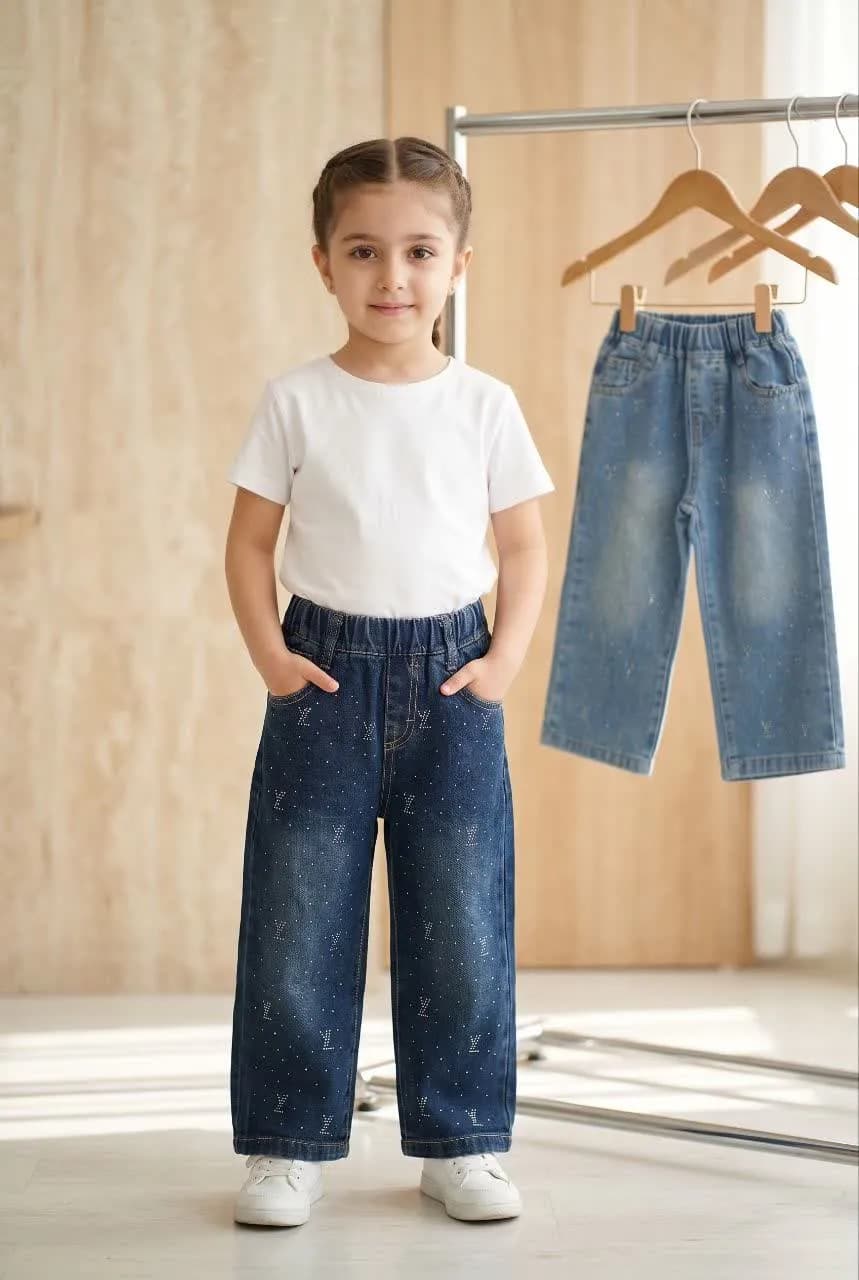شلوار جین بگ نگین دار LV