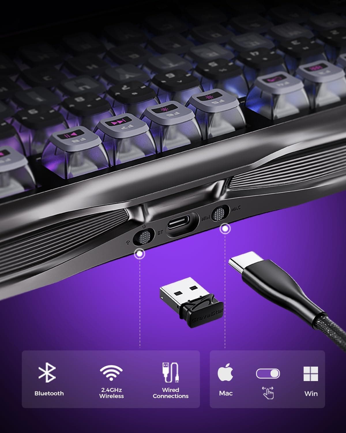 کیبورد برند GravaStar مدل Mercury K1 Pro – Cyberpunk — تصویر ۵