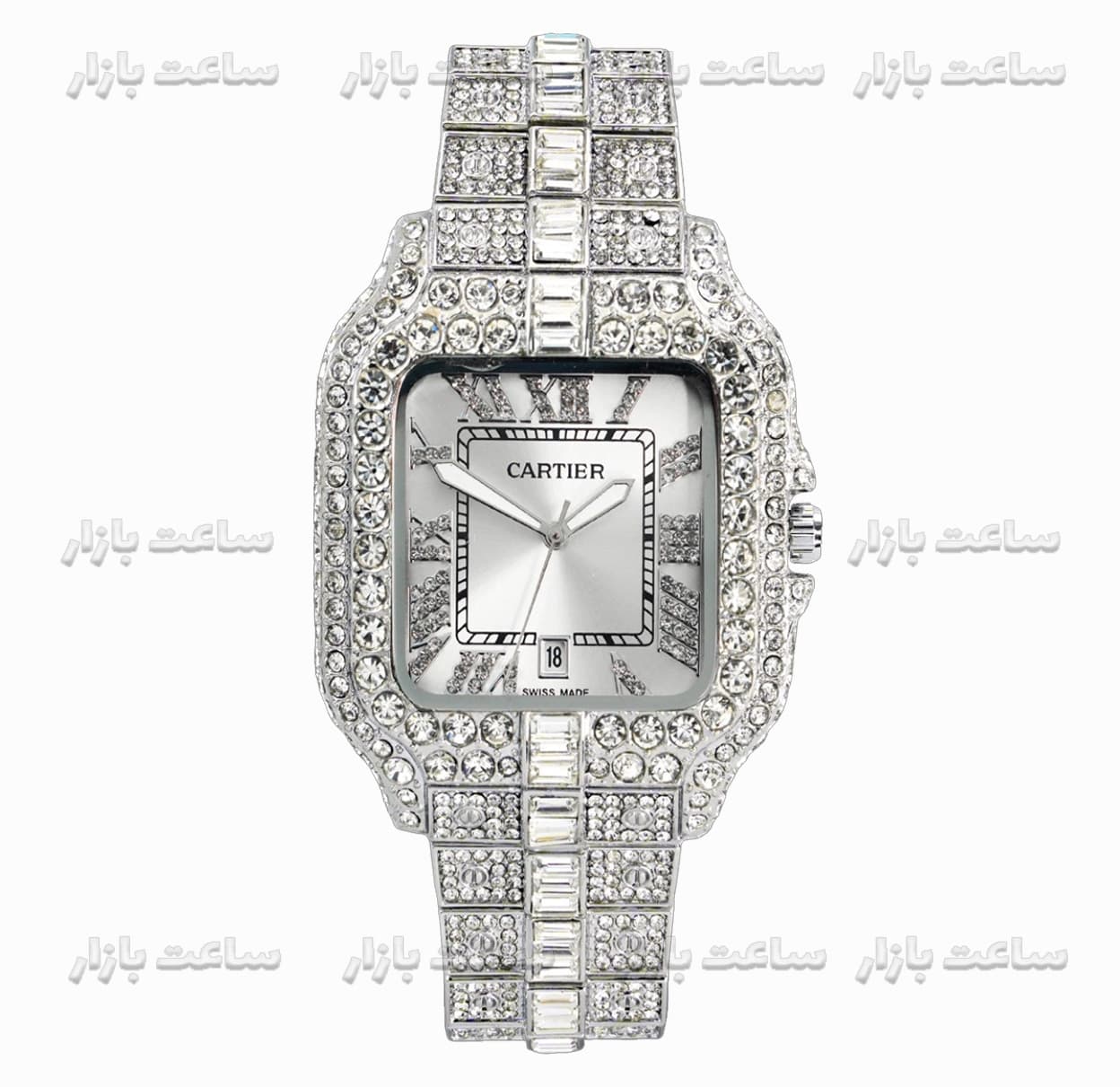 ساعت زنانه کارتیه فول نگین سیلور Cartier Diamonds S1411A
