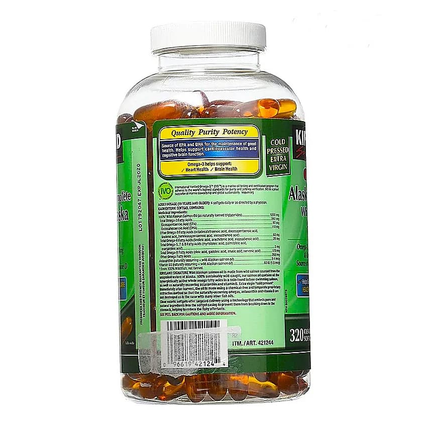 قرص روغن ماهی سالمون آلاسکا (امگا3) کرکلند اصل — تصویر ۳