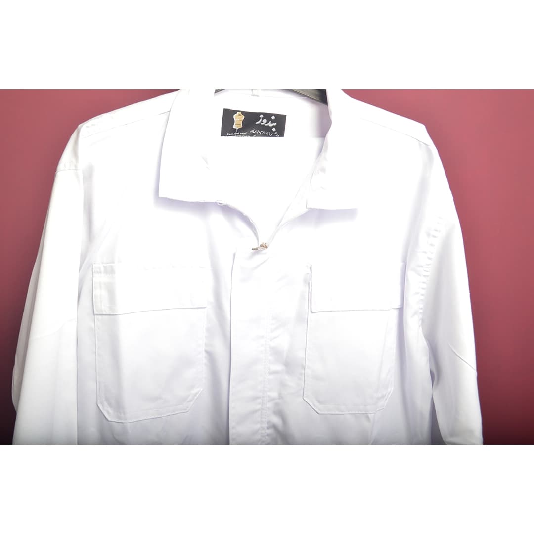تک سایز: کاپشن شلور کار پارچه کجراه چهار جیب رنگ سفید| 0815-48030 — تصویر ۳