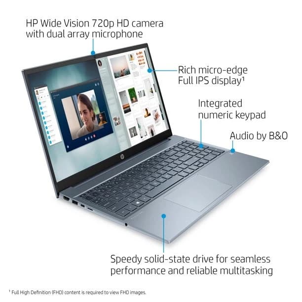 لپ تاپ اچ پی 15.6 اینچی مدل HP Pavilion 15-EH1070WM-B AMD Ryzen 7 5700U 8GB 512GB SSD AMD Radeon — تصویر ۳