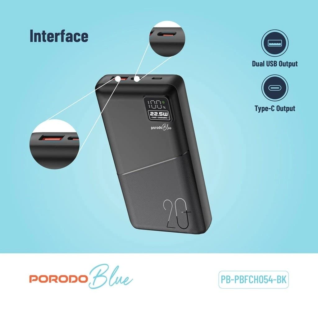پاوربانک Porodo Blue 20000mAh (PB‑PBFCH054) — تصویر ۳