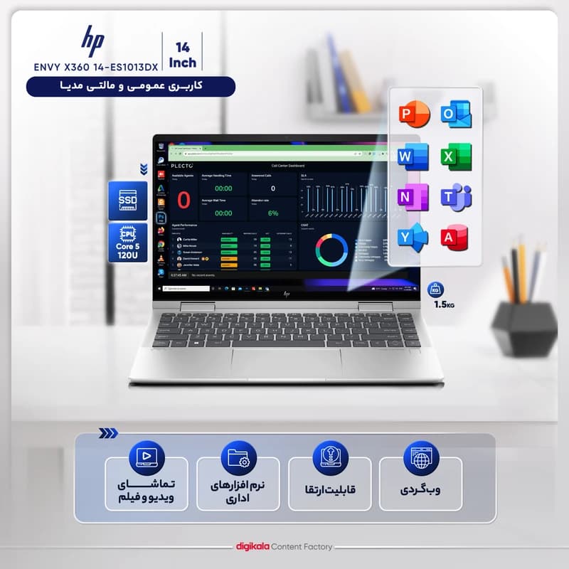 لپ تاپ 15.6 اینچی اچ‌ پی مدل Envy x360 2-in-1 15-fe1082wm Core Ultra 7 155U 16GB LPDDR5 6400MHz 2TB SSD Touch Backlit W – کاستوم شده — تصویر ۸