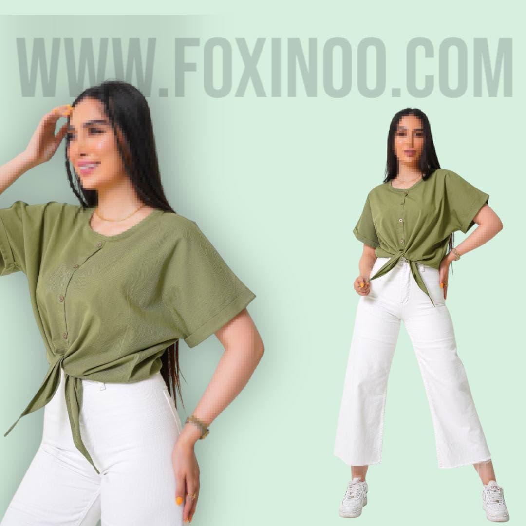 شومیز زنانه لینن جلو گره 101 shomiz linen gerei