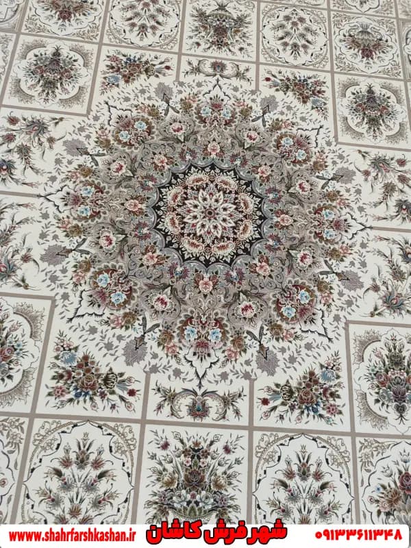 فرش 1500 شانه خشتی طرح پویا کرم — تصویر ۲