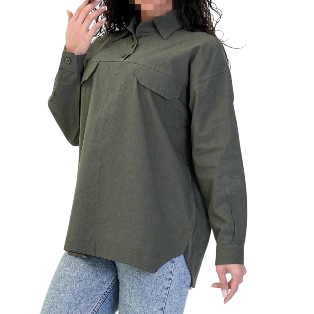 شومیز لینن جلو بسته جیب نما shomiz linen002