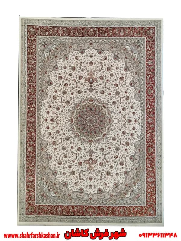 فرش کرم گلبهی 1500 شانه طرح دستباف مدل فروغ — تصویر ۲