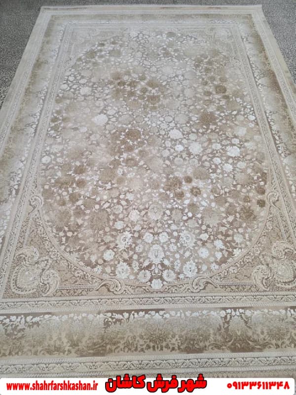 فرش طلاکوب 1200 شانه طرح ایوانا بژ — تصویر ۳