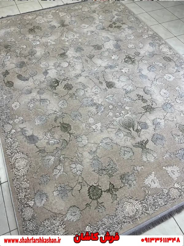 فرش افشان سبز وینتیج 1200 شانه طرح درسا نقره ای